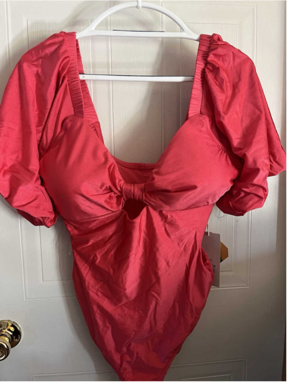 Noel One Piece Swimsuit GIRLS JUNIORS Size XXL Hot Pink Front Tie Short Sleeves